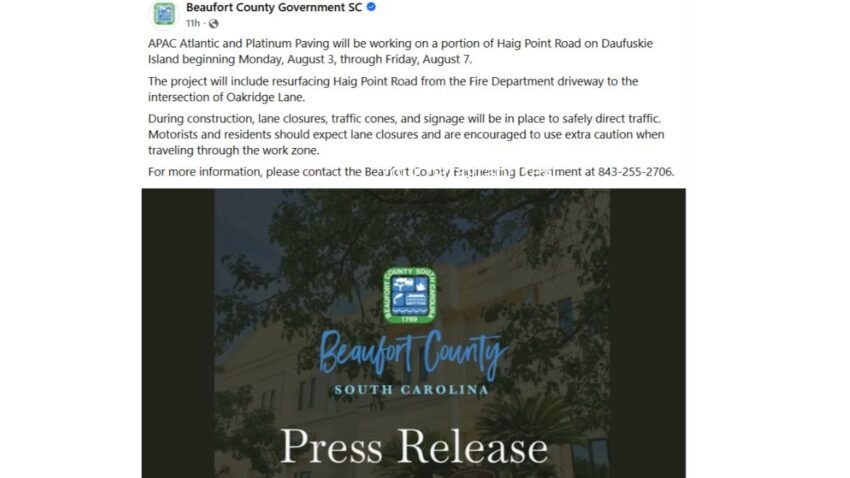 Haig Point Road, one of the most important routes on Daufuskie Island, is set to undergo a significant resurfacing project in 2026.
